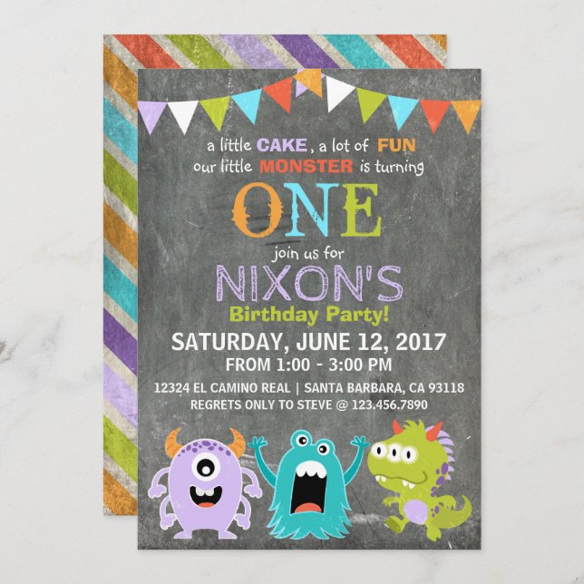 Cute Scary Little Monsters Birthday Invitation (Front/Back)