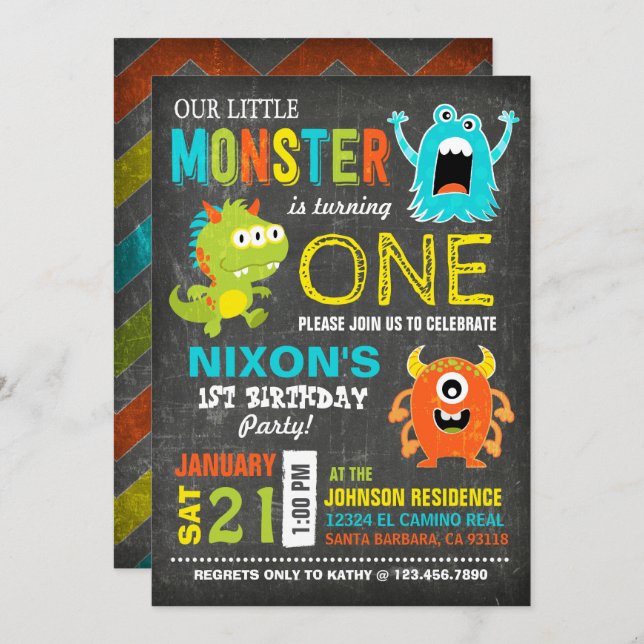 Cute Scary Little Monsters Birthday Invitation (Front/Back)