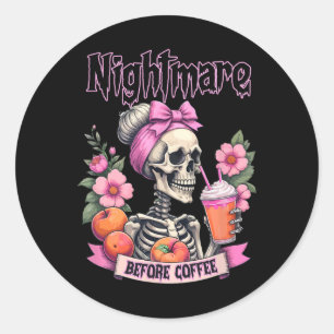 Cute Scary Night Before Coffee Halloween Flower Sk Classic Round Sticker