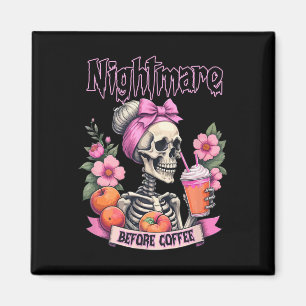 Cute Scary Night Before Coffee Halloween Flower Sk Magnet