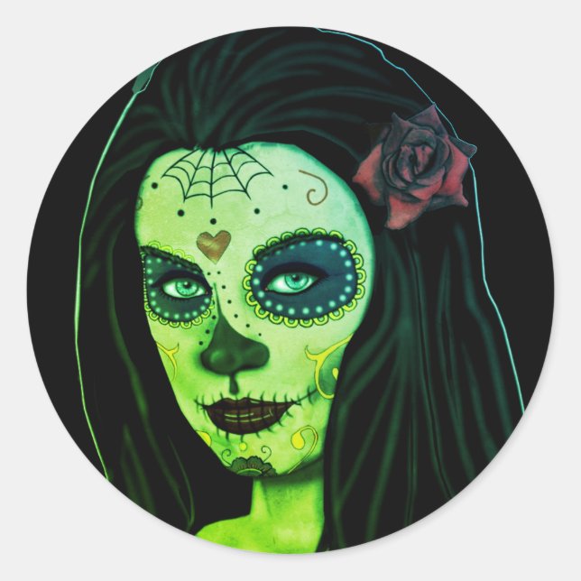 Cute Scary Zombie Gothic Girl Classic Round Sticker (Front)