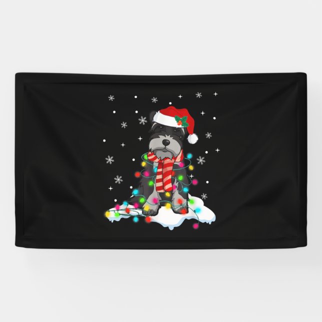 Cute Schnauzer Christmas Lights With Santa Hat Banner (Horizontal)