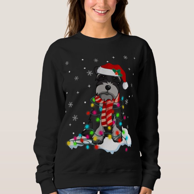 Cute Schnauzer Christmas Lights With Santa Hat Dog Sweatshirt (Front)
