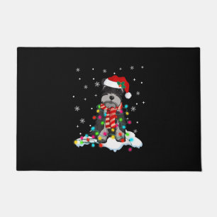 Cute Schnauzer Christmas Lights With Santa Hat Doormat