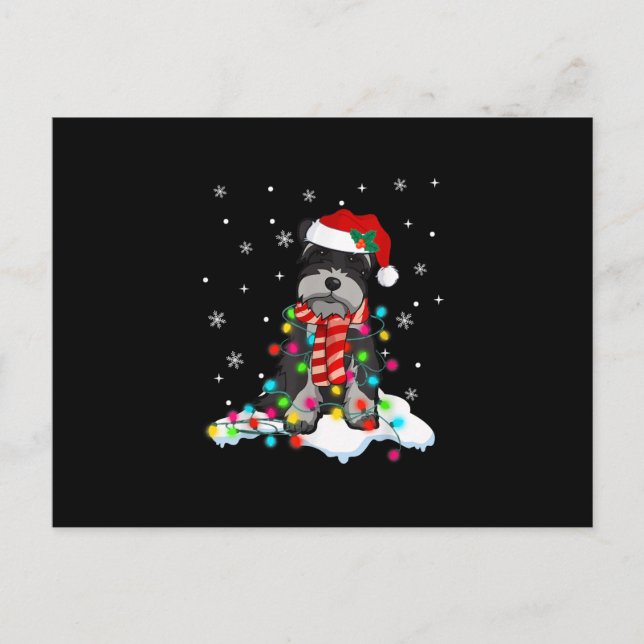 cute schnauzer christmas lights with santa hat gif announcement postcard (Front)