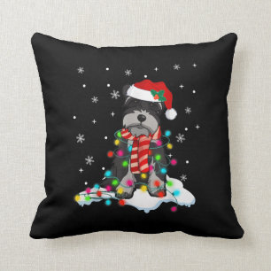 cute schnauzer christmas lights with santa hat gif cushion