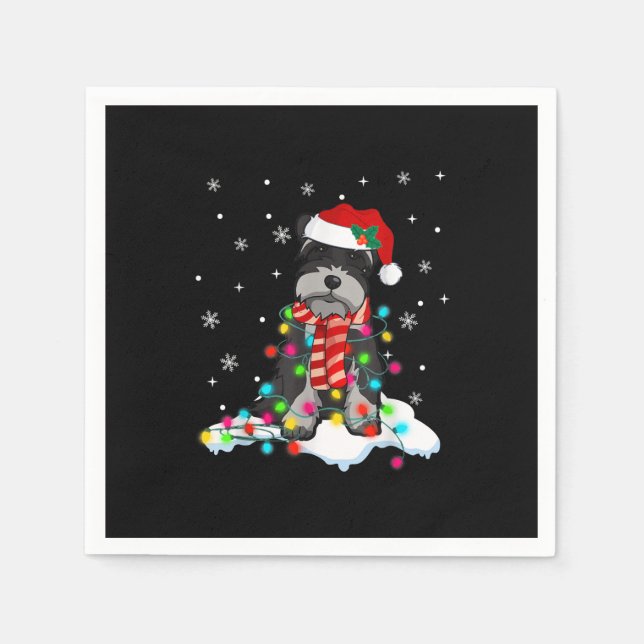 Cute Schnauzer Christmas Lights With Santa Hat Napkin (Front)