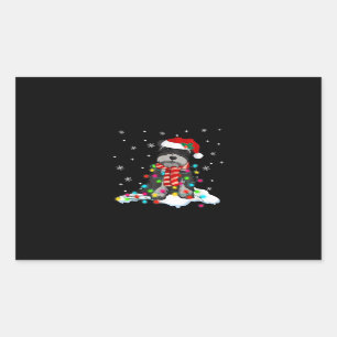 Cute Schnauzer Christmas Lights With Santa Hat Rectangular Sticker
