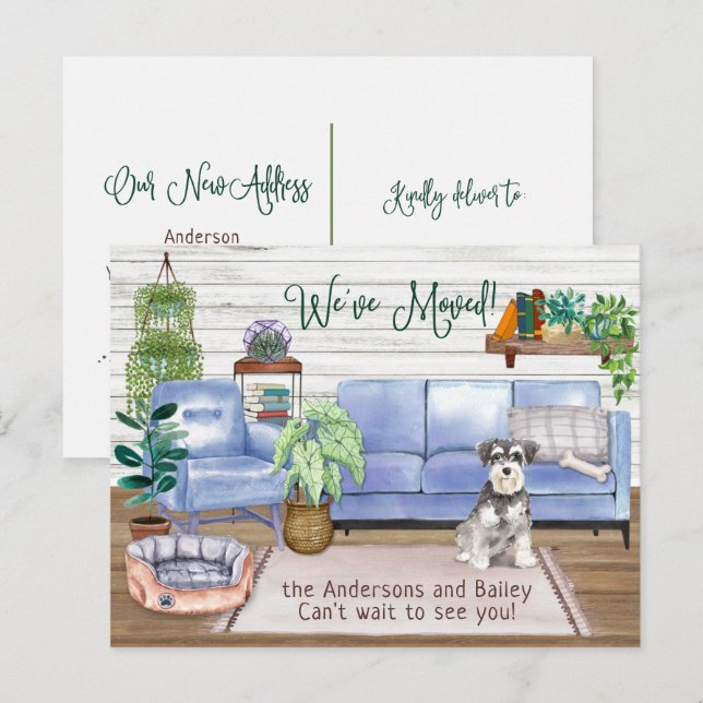Cute Schnauzer Cosy New Home Moving     Announcement Postcard (Front/Back)