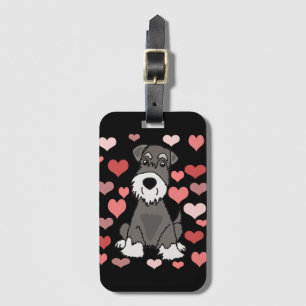 Cute Schnauzer Dog and Hearts Pattern Art Luggage Tag