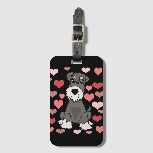 Cute Schnauzer Dog and Hearts Pattern Art Luggage Tag (Front Vertical)