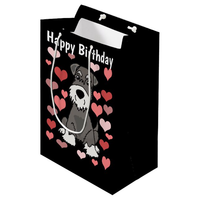 Cute Schnauzer Dog and Hearts Pattern Art Medium Gift Bag (Front Angled)