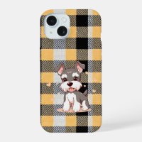 Cute Schnauzer Dog Yellow Plaid