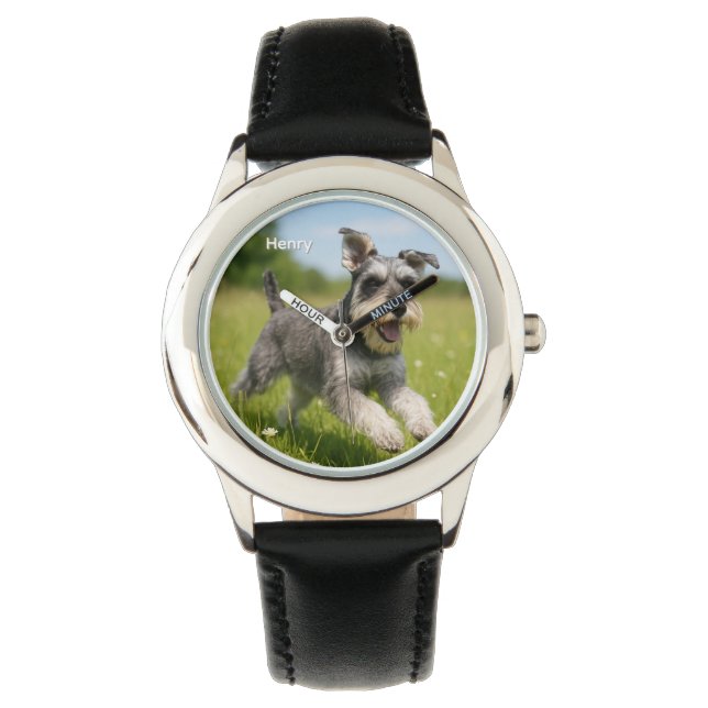 Cute Schnauzer Kid's Personalised Watch (Front)