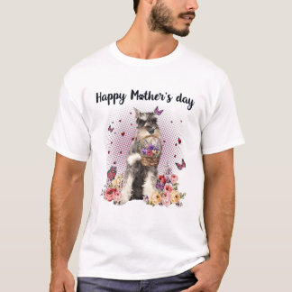 Cute Schnauzer Mum Flower Happy Mother's Day Love T-Shirt