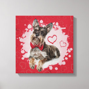 Cute Schnauzer on Hearts Pattern Canvas Print