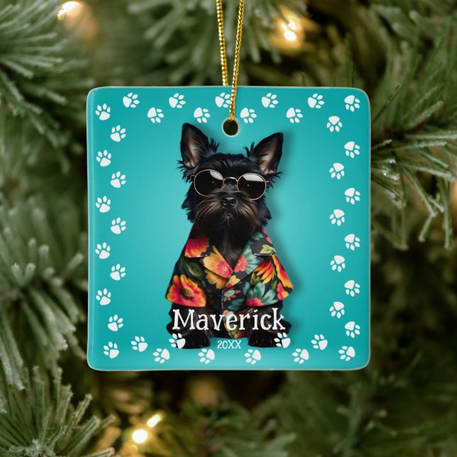 Cute Schnauzer Pet Ceramic Ornament (Tree)
