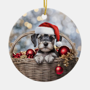 Cute Schnauzer Puppy Dog Christmas Holiday Ceramic Ornament