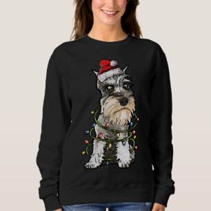 Cute Schnauzer Santa Christmas Tree Lights Xmas Sweatshirt