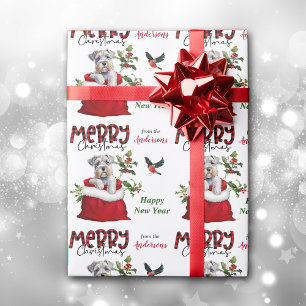 Cute Schnauzer Terrier Dog in Christmas Gift Bag Wrapping Paper