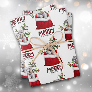 Cute Schnauzer Terrier Dog in Holiday Gift Bag Wrapping Paper Sheet