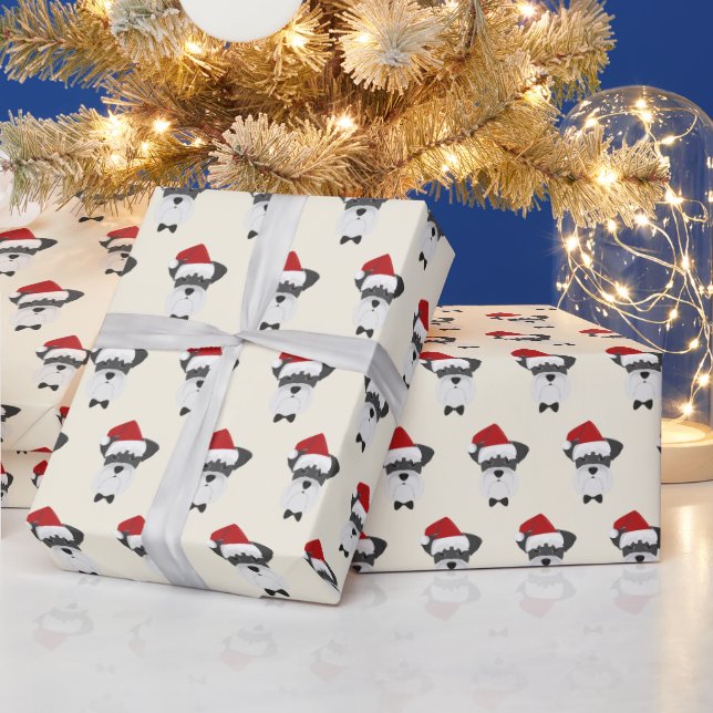 Cute Schnauzer with a Santa Hat Pattern Christmas Wrapping Paper (Holidays)