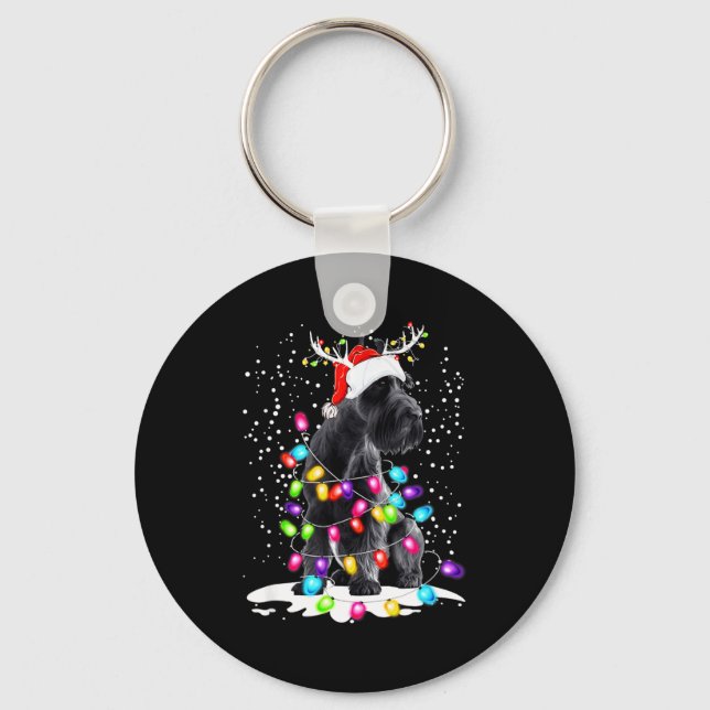 Cute Schnauzer With Christmas Lights  Key Ring (Front)