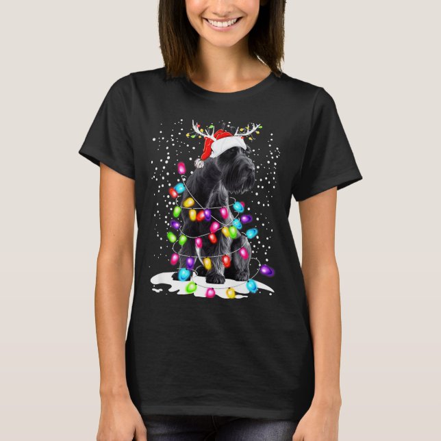 Cute Schnauzer With Christmas Lights  T-Shirt (Front)