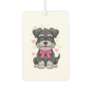 Cute Schnauzer With Pink Bow Surrounded by Hearts Car Air Freshener