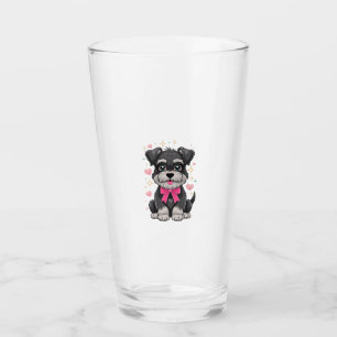 Cute Schnauzer With Pink Bow Surrounded by Hearts Glass