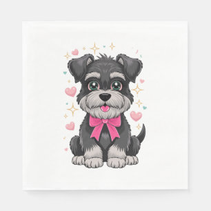Cute Schnauzer With Pink Bow Surrounded by Hearts Napkin