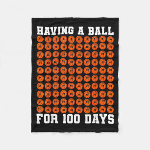 Cute School 100th Days School Day Basketball 100 Fleece Blanket