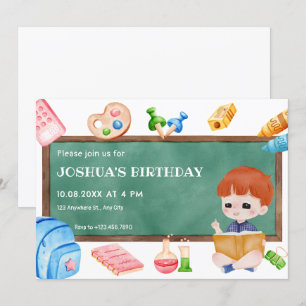 Cute school boy chalkboard birthday invitation