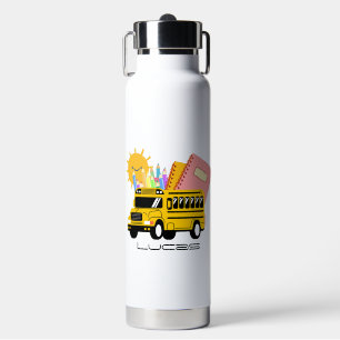 Cute School bus back to school Personalised name   Water Bottle
