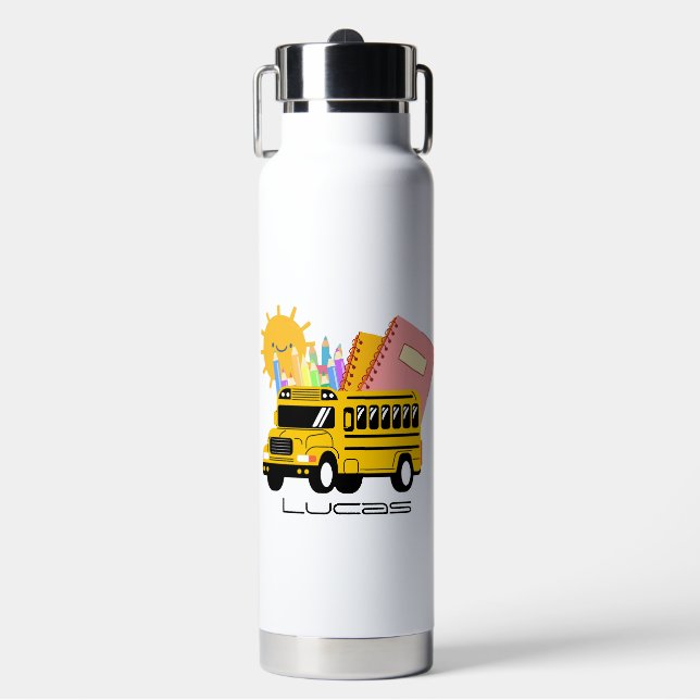 Cute School bus back to school Personalised name   Water Bottle (Front)