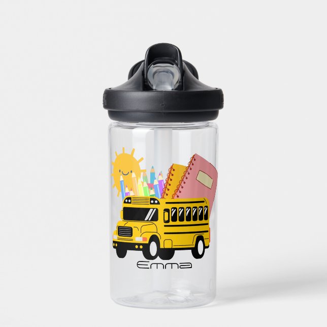 Cute School bus back to school Personalised name Water Bottle (Front)