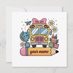Cute School Bus Fun   Back to School Education Kid Holiday Card