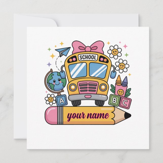 Cute School Bus Fun | Back to School Education Kid Invitation (Front)