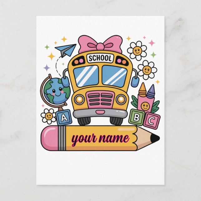 Cute School Bus Fun | Back to School Education Kid Postcard (Front)