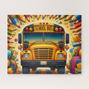 Cute School Bus With Pencils Jigsaw Puzzle
