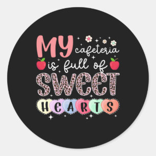 Cute School Cafeteria Worker Valentines Day Lunch  Classic Round Sticker