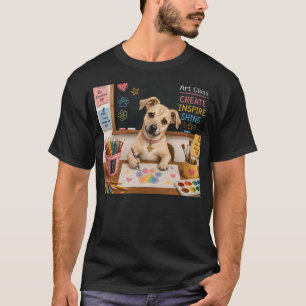 Cute School Dog Painting Watercolor Illustration T-Shirt