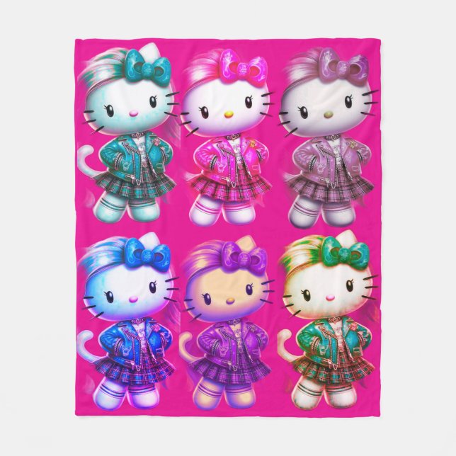 Cute School girl Baby Kitty Fuchsia Fleece Blanket (Front)
