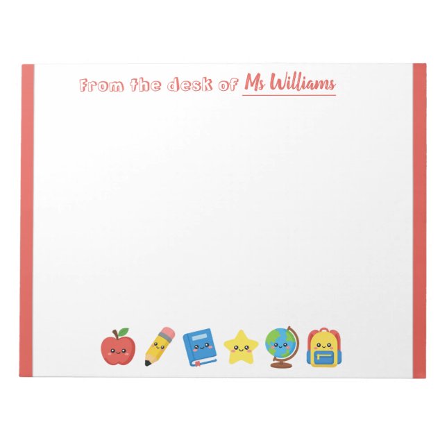 Cute School Icons Personalised Teacher Notepad (Front)