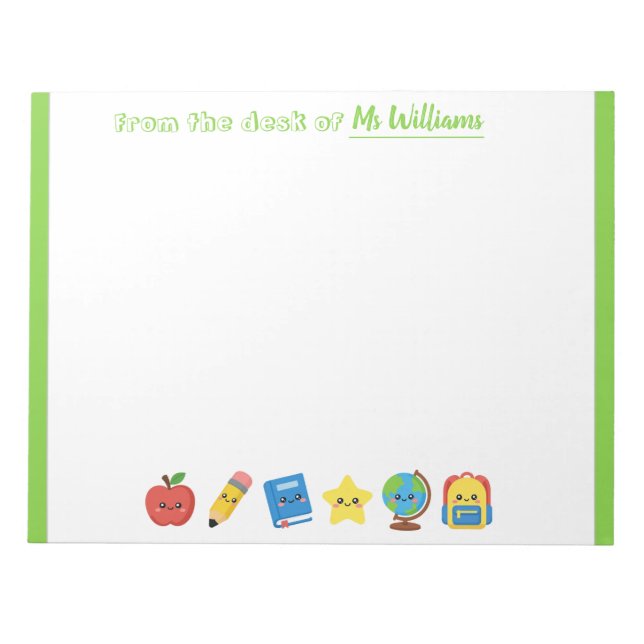 Cute School Icons Personalised Teacher Notepad (Front)