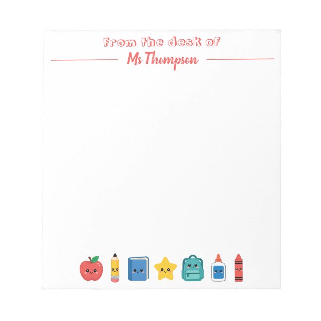 Cute School Icons Personalised Teacher Notepad (Front)