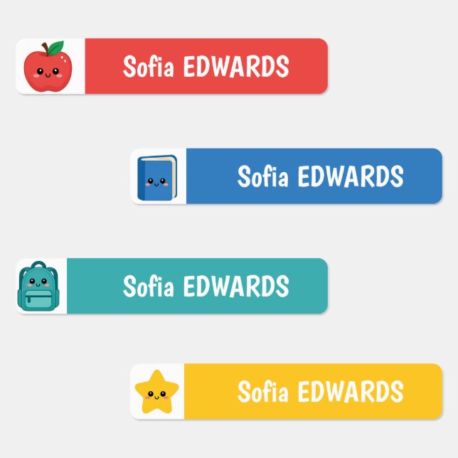 Cute School Icons Personalised Waterproof Name (Group)