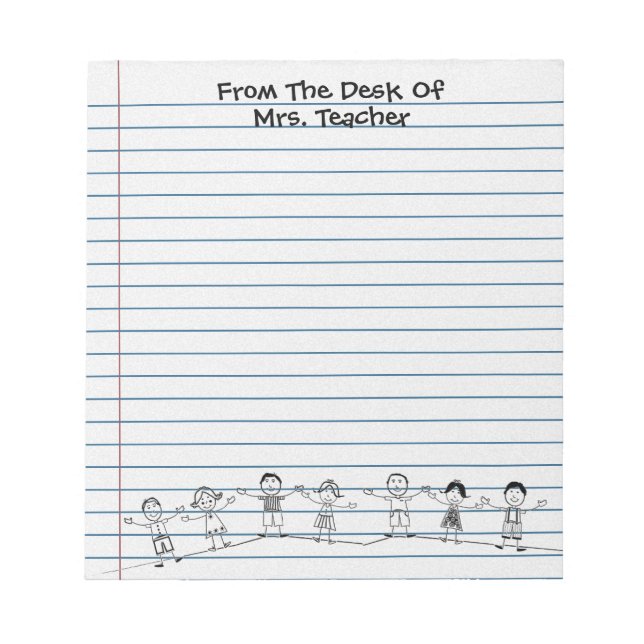 Cute School Kids Teacher Notepad (Front)