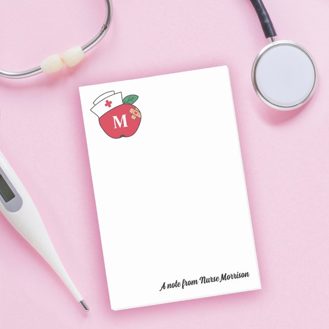 Cute School Nurse Apple Monogram A Note From (Creator Uploaded)