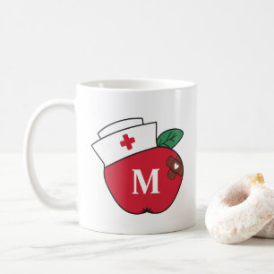 Cute School Nurse Apple Monogram Brown Plasters Coffee Mug